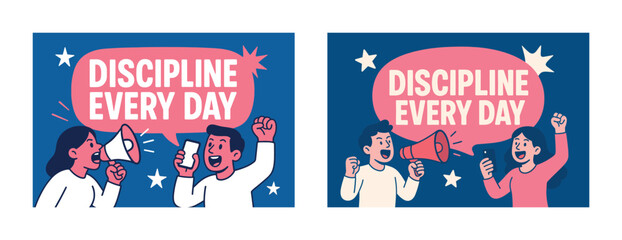 Motivational message with megaphone and mobile communication