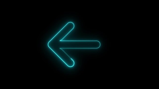 Neon arrow right to left direction concept . Arrow pointing right side, beautiful left side neon arrow icon animation on black background. 4K abstract neon arrow loading icon and uploading animation.