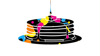 Vibrant stack of pancakes with syrup drizzle isolated on transparent background