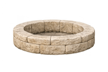 Stone fire pit providing an outdoor feature, creating a cozy atmosphere in garden and landscape designs. Transparent background