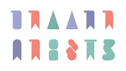 Collection of colorful flat design banner and bookmark icons with pastel shades