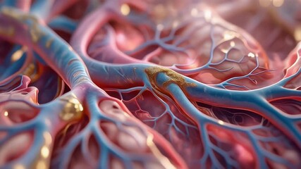 Abstract pink and blue human blood vessels. Suitable for medical presentations, science articles, or healthrelated designs needing a creative touch.