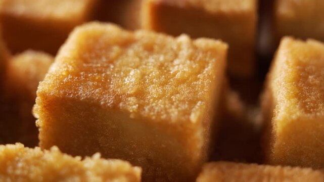 Golden brown shortbread bites perfect for dessert packaging designs, food blogs, or bakery advertisements with a warm and inviting appeal.