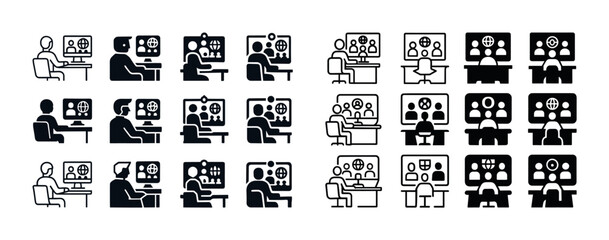 Icons of people engaging in virtual meetings on computers