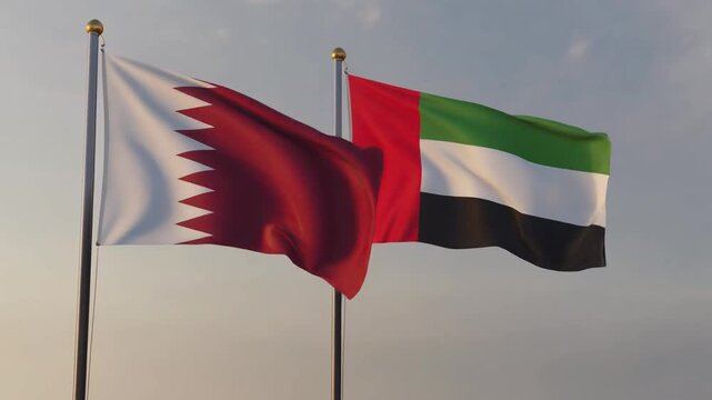 Flags of qatar and the united arab emirates. Suitable for multicultural events or diplomatic concepts in design projects.