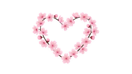 Heart shape made of pink flowers isolated on transparent background