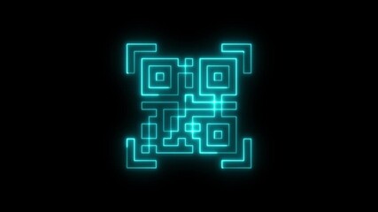 neon line QR code animation. Scan qr code icon with laser, barcode scanner animation on black background, scan QR code barcode animation on black background, QR code scanner animated. - Powered by Adobe
