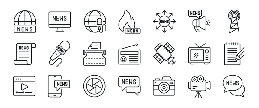 Mass Media thin line icons. Editable stroke. Icon for design infographic, website, banner, brochure, presentation, logo, app, ui, ux etc. Vector illustration
