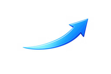 Blue curved arrow pointing up, symbolizing growth, success, increasing sales, business improvement, and progress
