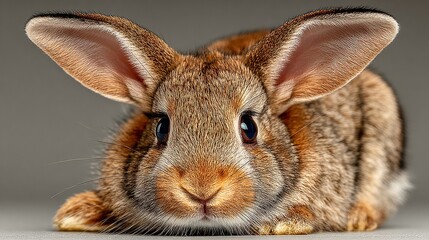 Captivating close up of a fluffy bunny rabbit with large ears and expressive dark eyes, bringing natural charm and adorable appeal to any project