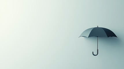 Product photography with gray umbrella on plain backdrop and ample space, Studio image showcasing gray umbrella against simple background with clean silhouette and generous text area