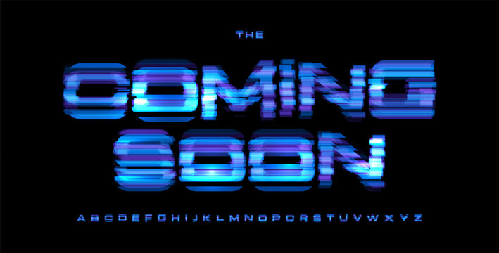 Coming Soon Banner Digital Noice Font Logo Alphabet Vector Glitch Letters Set Modern Typography, Creative Typographic Design for UI Headline, Type Symbol Logotype, Sans Display Fonts. Vector Typeface