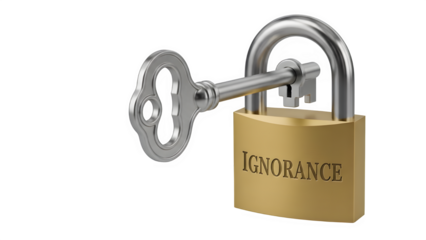 Ignorance padlock isolated on transparent background with key