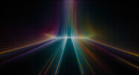 Abstract vector illustration featuring a colorful halftone light burst on black background. Ideal for modern designs, technology themes, or dynamic backgrounds.