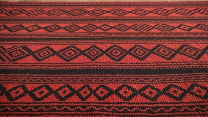 Intricate red and black woven textile pattern