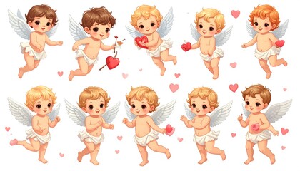 Cute Cherubs with Wings and Hearts for Valentines Day.