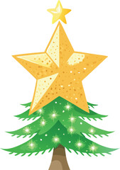 Obraz premium A cheerful illustration depicts a glowing star atop a vibrant green christmas tree