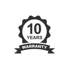 10 years warranty icon. 10 years warranty badge vector design. 10 year warranty label. Product protection and quality assurance emblem