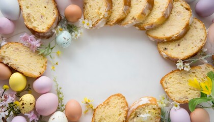 bread and Easter eggs with space for text