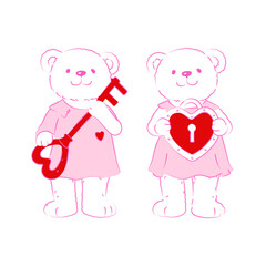 Teddy Bear Couple With Key And Heart