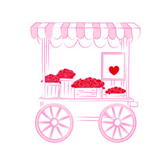 Valentine Flower And Candy Cart Illustration