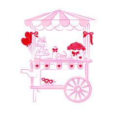 Valentine Sweets Cart Romantic Illustration