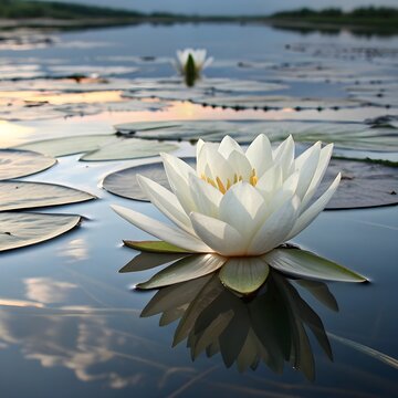 Serene White Lotus with Mirror Reflections and Hyper-Realistic Detail