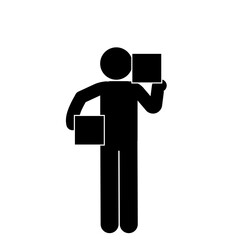 Stick figure lifting load on shoulder.