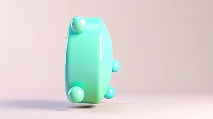 An adorable, cartoon-style 3D alarm clock in soft pastel mint green and purple is charmingly displayed against a warm peach background.