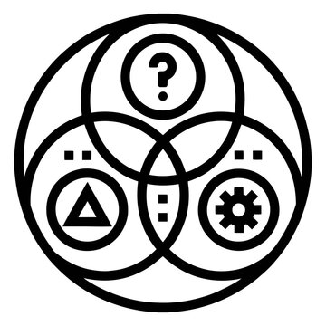 A black and white Venn diagram with three overlapping circles