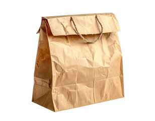 A brown paper bag with a twisted handle, slightly crumpled