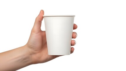 Obraz premium A hand holding a white disposable paper cup