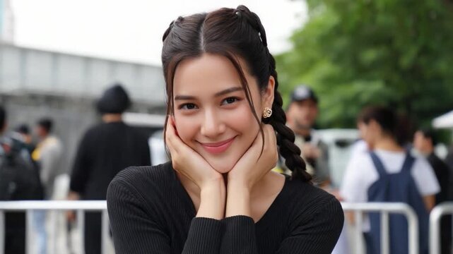 Radiant Smile: A charming woman with captivating beauty and genuine smile. She's embraces the camera with warm expression