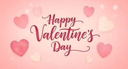 Pink and red hearts with Happy Valentines Day text on soft pink background valentine's day