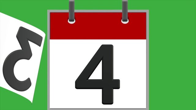 Calendar animation flipping from day one to thirty one on green screen background