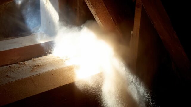 Line dancing in boots and jeans on wooden floor concept. Light filtering through an attic, illuminating dust particles floating in the air, creating a serene atmosphere.