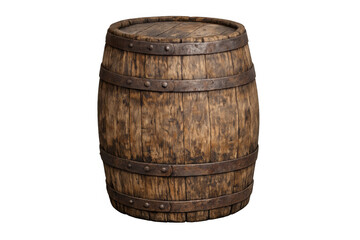 Obraz premium Wooden barrel for aging wine and whiskey, rustic storage container, vintage oak cask with metal hoops