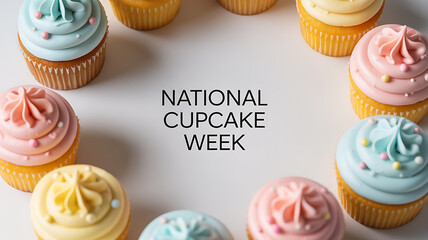 Colorful cupcakes arranged in a circle with text celebrating National Cupcake Week