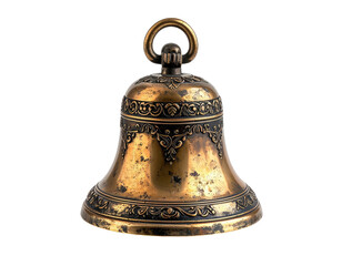 Ornate antique bronze bell, featuring detailed floral etchings and ring