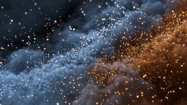 Celestial Fireworks: An artistic spectacle of swirling clouds, ablaze with glittering particles and light, conjuring a cosmic ballet of color and energy. 