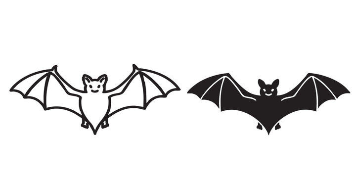 Bat vector icon, flying bat animal symbol, outline and filled style, clean black line and solid design, minimal flat icon, isolated on transparent background, suitable for UI, web, app, wildlife, hall