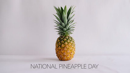 A whole pineapple with green crown on a white surface, celebrating National Pineapple Day