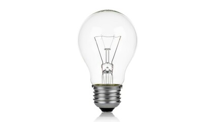 Classic incandescent light bulb with visible filament isolated on white background