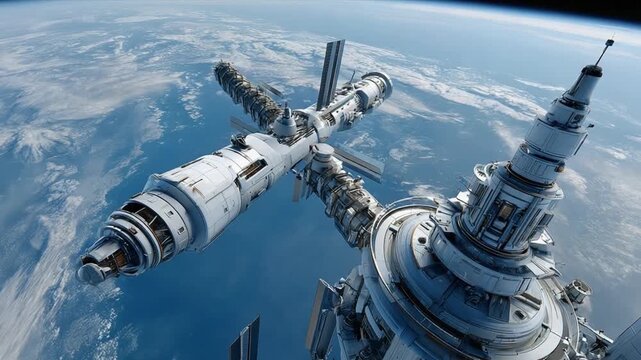 Orbiting Science Outpost: A futuristic space station floats serenely in the vast expanse, offering an awe-inspiring view of Earth, embodying the spirit of exploration and technological marvel.