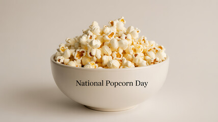 A white bowl filled with freshly popped popcorn, celebrating National Popcorn Day