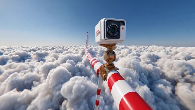 Camera Above The Clouds: A unique perspective as a camera soars above a sea of fluffy clouds, capturing a breathtaking view from an innovative angle, showcasing the beauty of the atmosphere.