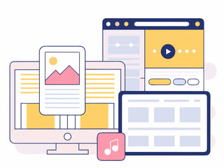 Multimedia devices displaying various digital content on screens