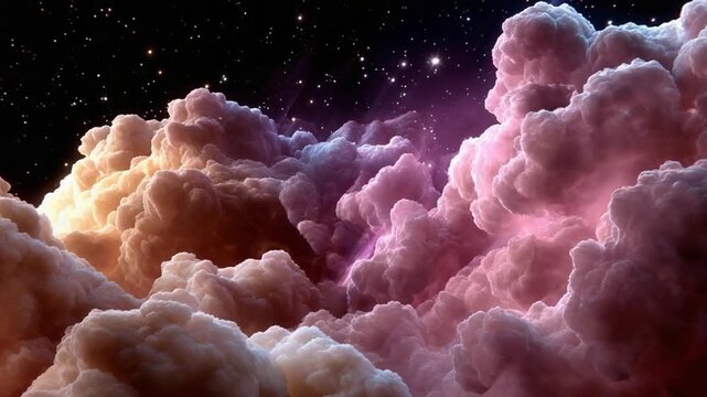 Dreamscape of the Cosmos: An ethereal display of luminous clouds drifts through a starlit expanse, inviting the viewer into a realm of wonder and imagination.