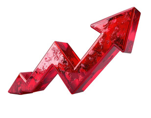 Red, textured glass arrow pointing upwards on a black background