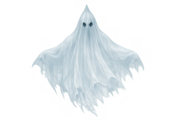 Transparent flying ghost creating a spooky halloween atmosphere, a creepy spectral apparition with dark empty eyes